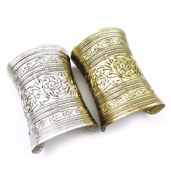 1 Pc Punk Women's Gothic Metallic Wide Cuff Bracelet - Adjustable Vintage Fashion Accessory for Ladies and Girls