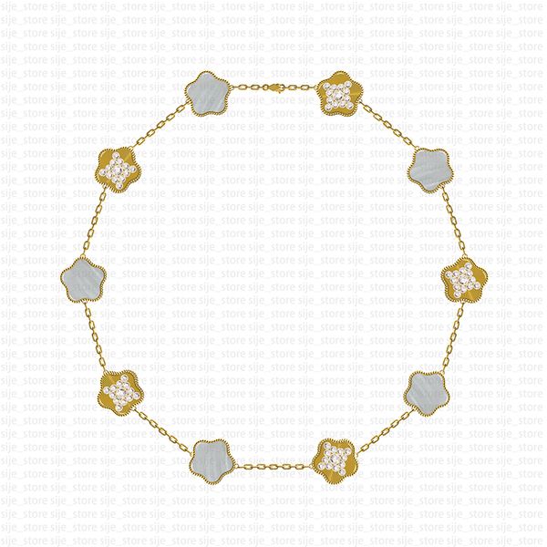 10 motif floral four-leaf clover pendant necklace for women featuring agate and mother-of-pearl initials in 18k gold designer jewelry