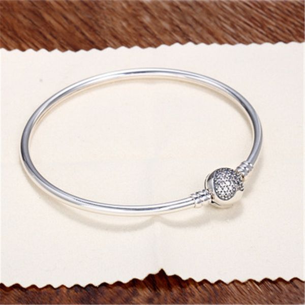 100% 925 Sterling Silver Women's Heart Bracelet with White CZ and Box for Pandora Charms