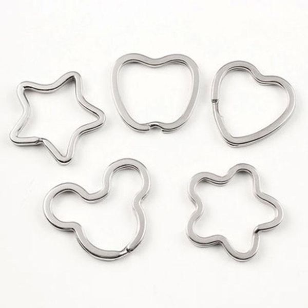 100 metal pentagram star heart key rings with split rings, free shipping included