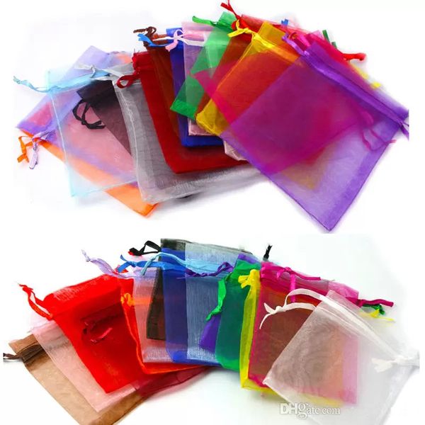 100 pieces per lot of 7x9, 9x12, 10x15, and 13x18 cm adjustable jewelry pouches with drawstring closures, suitable for gifts and weddings
