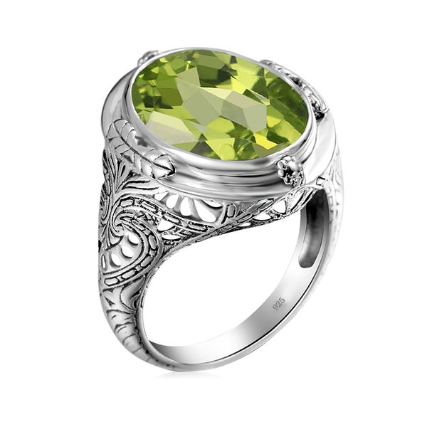 100% Sterling Silver 925 Ring featuring a 14*18mm Oval Peridot Gemstone - Unisex Vintage Jewelry, Perfect Christmas Gift for Wife