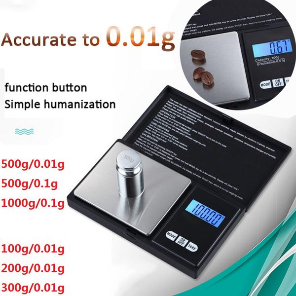100/200/300/500g x 0.01g 1000g x 0.1g compact digital scale for precise jewelry and kitchen measurements