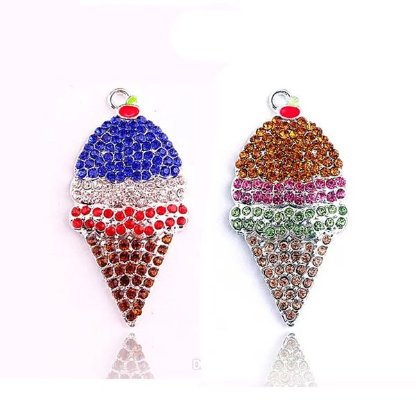 100pcs/lot Fashion Rhinestone Crystal Ice Cream Pendant for Necklace