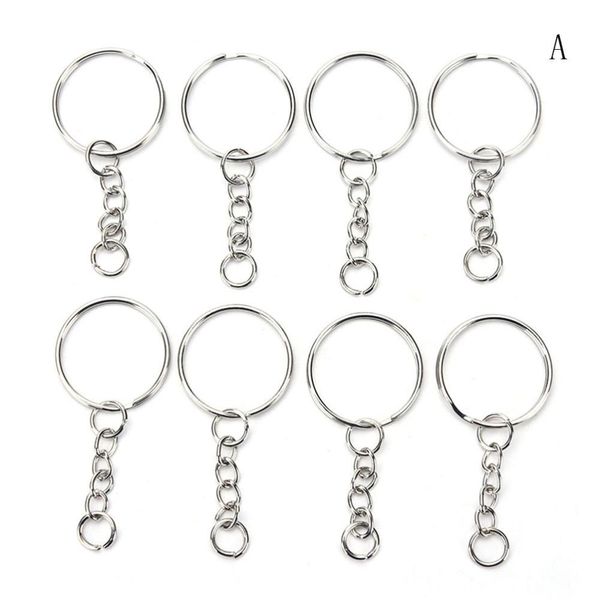 100-piece set of silver stainless steel alloy 25mm circular keychains with 3 style options for DIY jewelry and accessories