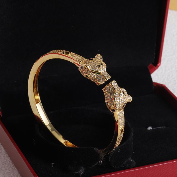 10A Leopard Head Women's Bangle Bracelet with Diamond Accents, Elegant Designer Jewelry for Ladies, Comes in a Gift Box