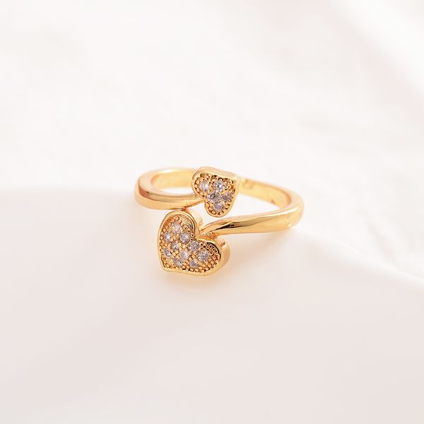 10K Thai Baht gold-plated solid heart rings with CZ stones, elegant bridal jewelry for weddings and engagements