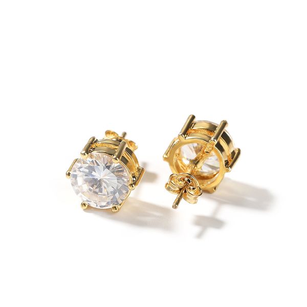 10mm Hip Hop Stud Earrings in S925 Silver with Zircon and 18K Gold Plating for Rappers