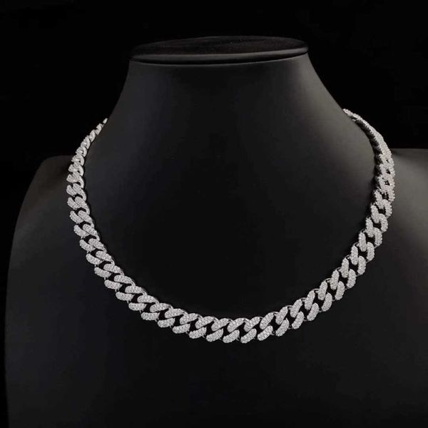 10mm sterling silver men's Cuban link necklace with VVS moissanite, a hip-hop inspired iced-out pendant chain