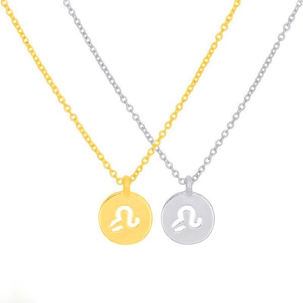 10PCS Round Coin 12 Zodiac Constellation Necklaces Hollow Star Sign Pattern Horoscope Symbol Pendant Chain Necklaces for Women Gold Silver A