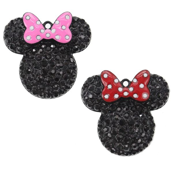 10pcs/lot Cartoon Crystal Mouse Head Pendant Cute Rhinestone Charms for Necklace