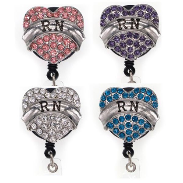 10pcs/lot Rhinestone Heart Key Rings for RN Nurse Name Badge Reels, Medical Retractable Holders from Hospital Supplier