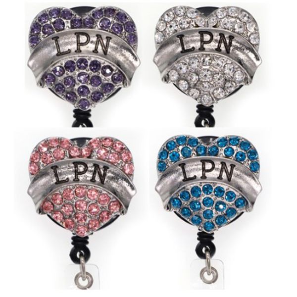10pcs/lot Rhinestone Heart Key Rings - Retractable Medical Badge Reel with Alligator Clip for Nurses