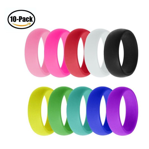 10-piece eco-friendly silicone wedding bands for men and women, ideal for Crossfit, flexible engagement rings, hypoallergenic rubber finger bands