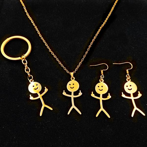 10-piece set of playful doodle-inspired stainless steel charm necklaces featuring quirky matchstick figures, perfect as fun friendship gifts