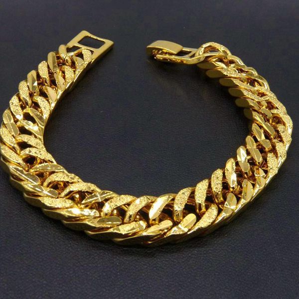 11mm thick solid 18k yellow gold-filled classic men's bracelet, a stylish wrist chain for fashion jewelry