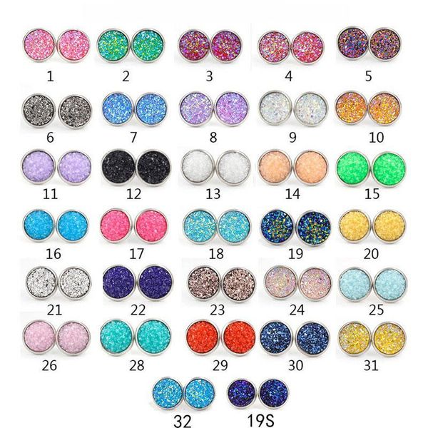 12mm Stone Druzy Handmade Women's Resin 8mm Fashionable Wholesale Earrings Trendy 10mm Stainless Steel Simple Earring