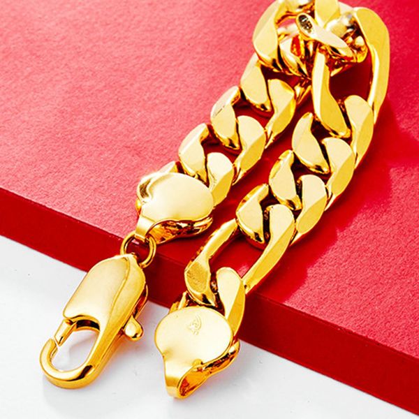 12mm thick Figaro chain bracelet in 18K yellow gold filled, a solid men's hip hop wrist accessory and gift