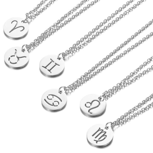 12-piece hollow star sign necklace set featuring zodiac constellations in stainless steel colors, perfect as a gift