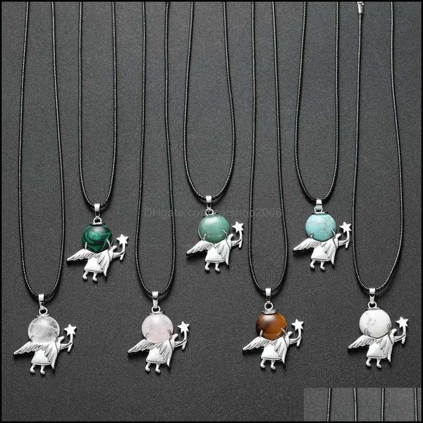 12-piece set of natural stone fairy pendant necklaces featuring angel wing designs, trendy dancer charms, and crystal accents for stylish choker jewelry