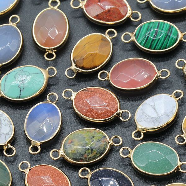 13x25mm oval faceted gemstone connector charms in gold plating for women's jewelry crafting, ideal for necklaces and bracelets in bulk
