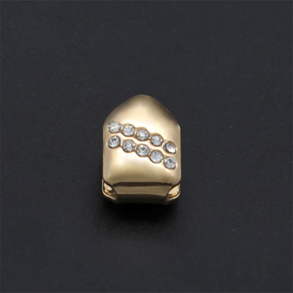 14k gold and silver plated CZ single vampire fang grill set with 10 faux diamond rhinestones for hip hop style