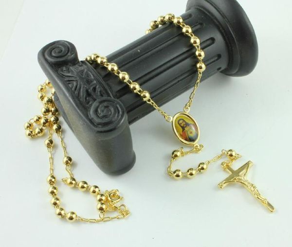 14K gold rosary necklace with Jesus cross pendant, gift box included, alloy content 30% or higher