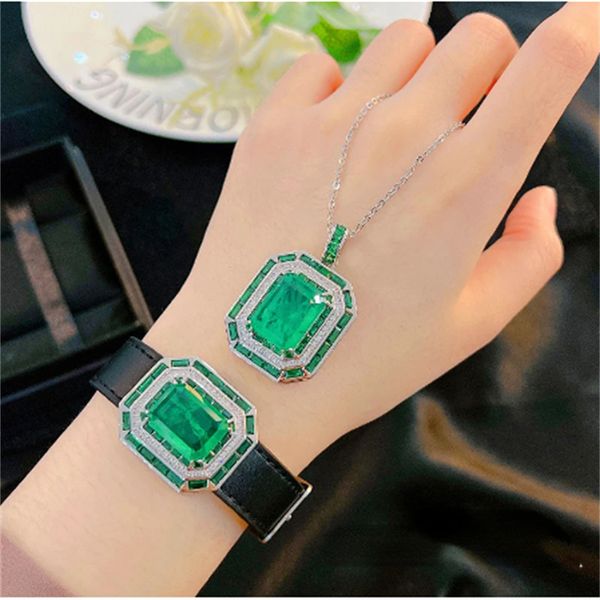14K white gold emerald jewelry set for engagement and wedding, featuring bracelet and necklace, perfect as a promise gift for women and men