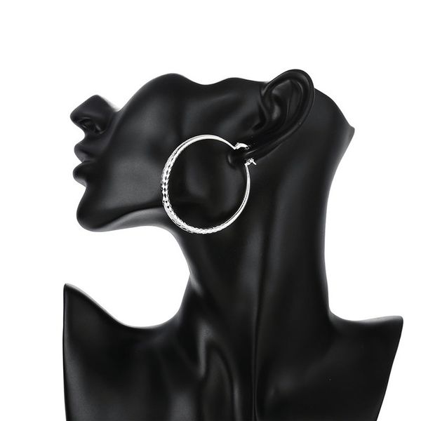 14K white gold large 5cm hoop earrings for women, elegant and high-quality fashion jewelry, perfect for weddings, with free shipping