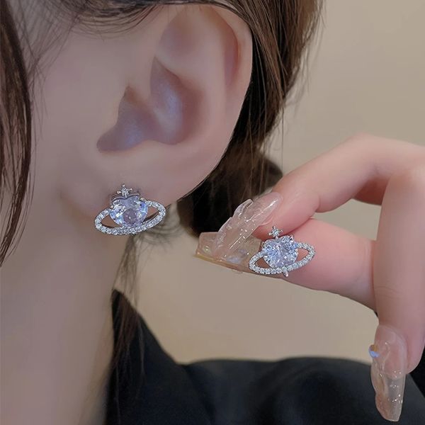 14K White Gold Zircon Stud Earrings for Women, Valentine's Day or Wedding Gift