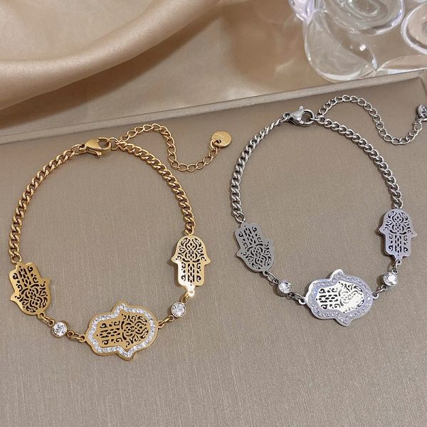 14k yellow gold vintage Hand of Fatima charm bracelet for women, a stylish fashion jewelry statement piece