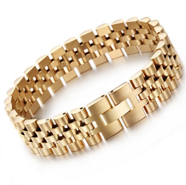 15mm Hiphop Gold Stainless Steel Adjustable Watch Strap for Men and Women