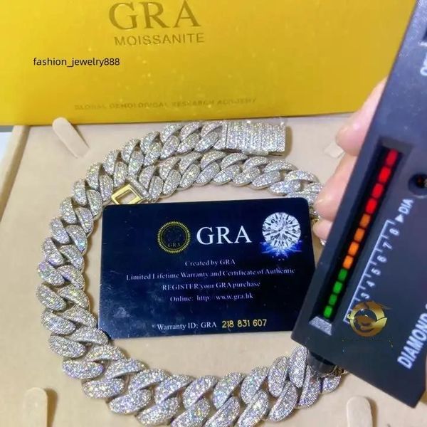 16mm moissanite Cuban link chain necklace in gold-tone sterling silver for men, featuring VVS diamonds and Miami-style design