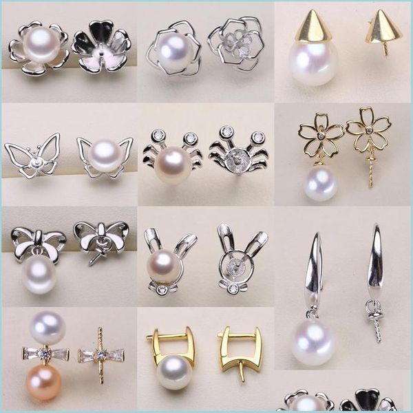 18 new pearl earring styles in S925 sterling silver for women's DIY fashion jewelry, perfect for weddings and elegant drop designs