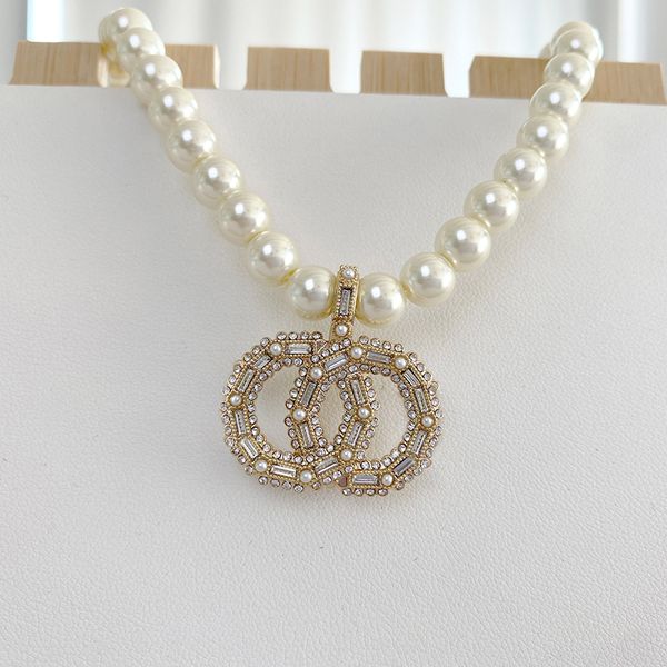 18 Styles Luxury Pearl Necklace with Double Letter Pendant for Women's Wedding and Party Jewelry, Fade-Resistant