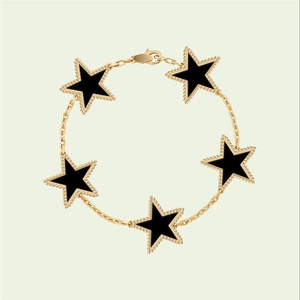18K gold charm bracelet featuring four-leaf clover designs with agate, shell, and mother-of-pearl accents, perfect for women and girls as wedding or Mother's Day gifts