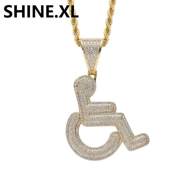 18K gold plated brass wheelchair pendant necklace, a stylish hip hop jewelry gift for men in silver or gold finish