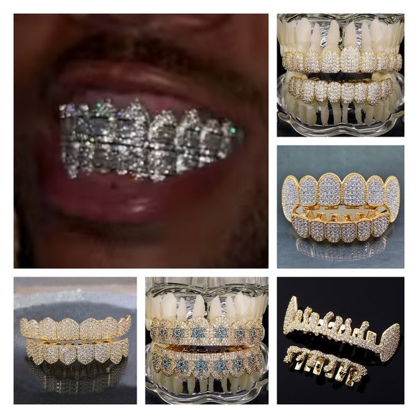 18K gold plated hip hop dental grillz with cubic zirconia stones for stylish vampire fang tooth jewelry
