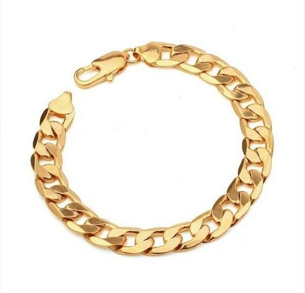 18K gold-filled unisex figaro chain bracelet with 10mm cuff links, includes free gift box