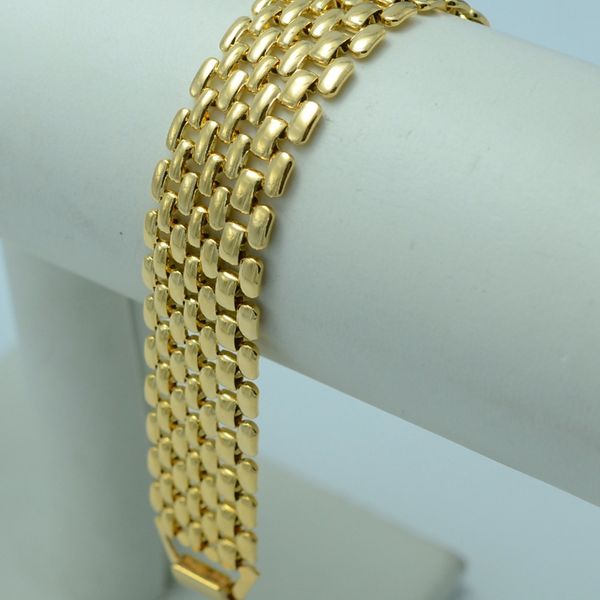 18k gold-filled wide mesh bracelet with smooth chain link design, 8.07 inches for unisex wear