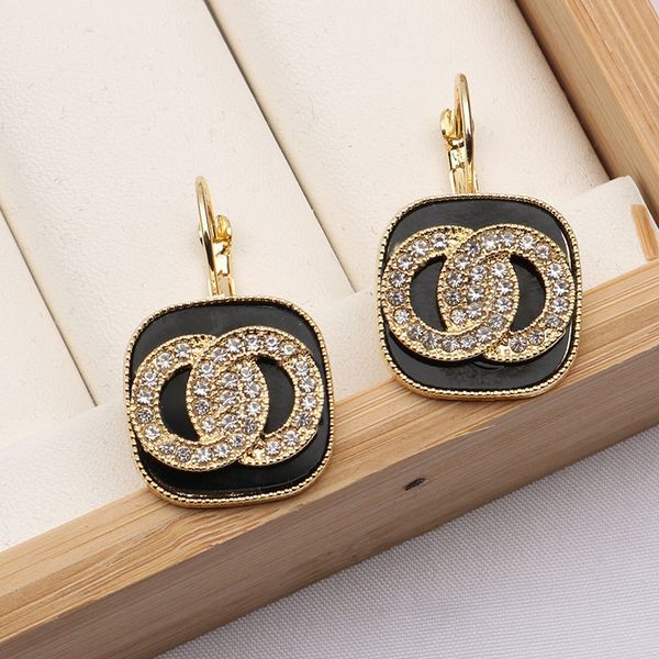18K gold-plated crystal geometric earrings for women, stylish letter studs perfect for weddings and parties