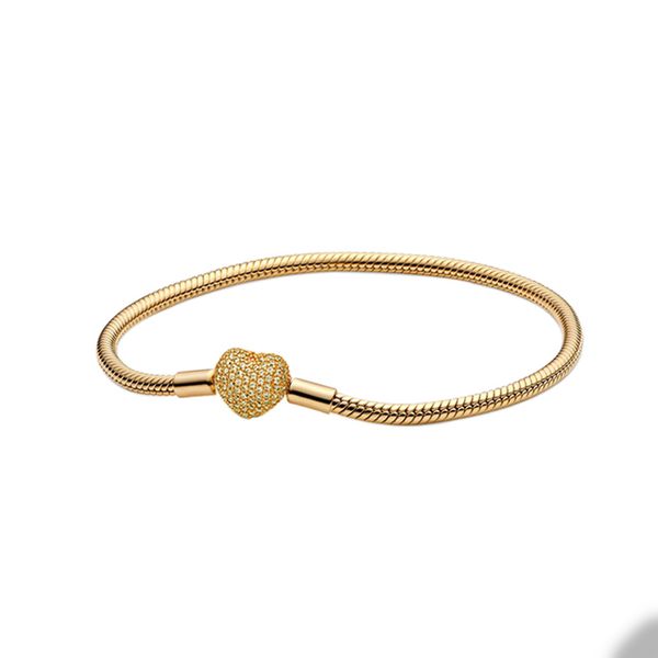 18K gold-plated heart charm bracelet featuring a genuine 925 sterling silver snake chain, perfect as a wedding gift for women or girlfriends, adorned with diamond accents