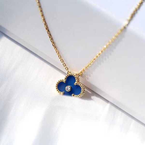 18k gold-plated luxury pendant necklace featuring a diamond and blue design, comes with PS5005 stamped box