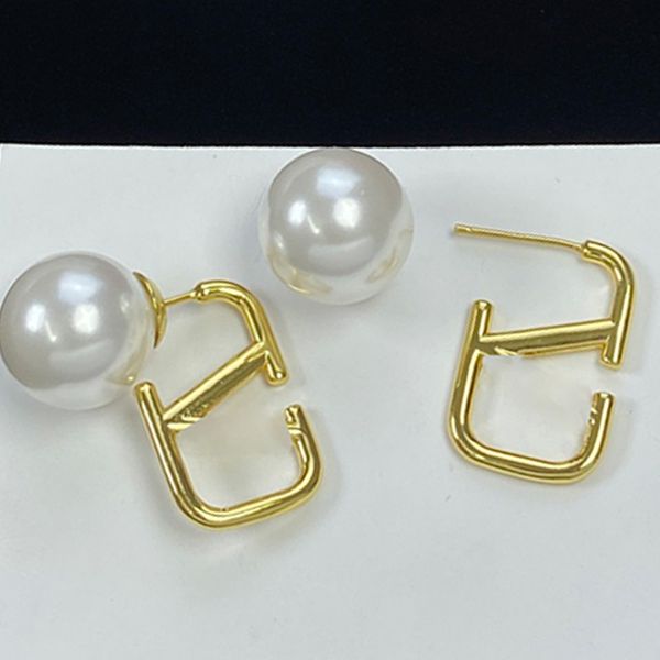 18K gold-plated pearl pendant earrings for women, elegant 925 silver paper clip design, minimalist metal party jewelry