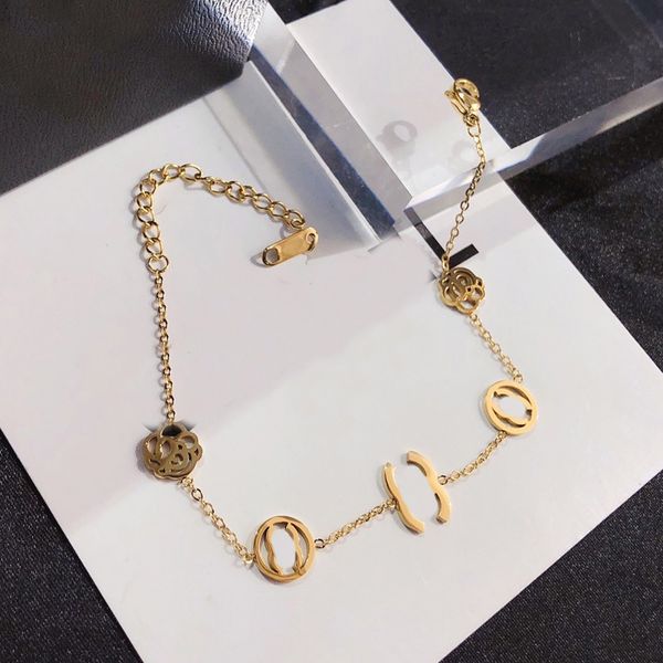 18K gold-plated stainless steel floral link bracelet with elegant stamped design, adjustable for couples