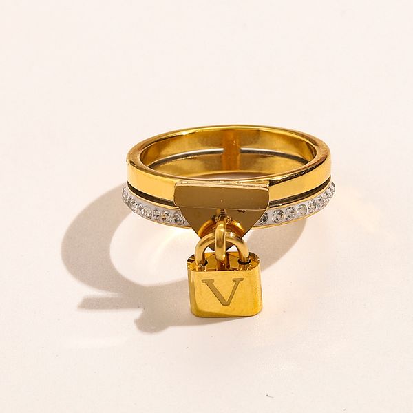 18K gold-plated stainless steel gemstone ring for women, elegant love letter wedding jewelry