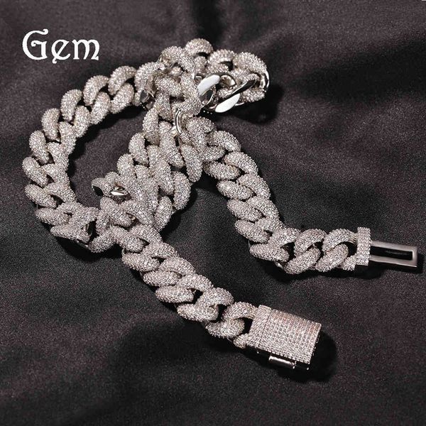 18k gold-plated zirconia men's hip hop Cuban chain necklace, 14mm width