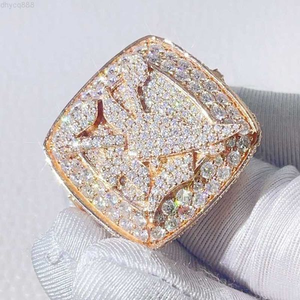 18k rose gold sterling silver custom VVS moissanite men's championship hip hop ring
