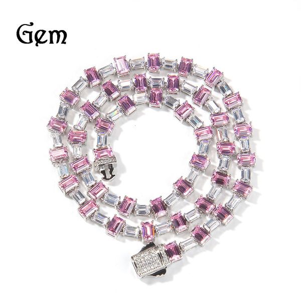 18k Row Diamond Zircon Jewelry Creative Trend Color Matching Square ium Hip Hop Necklace Simple Personality Street Clavicle Chain Men's