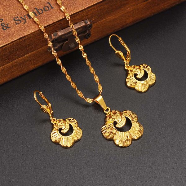 18k Solid Gold Fashionable Ethiopian Party Jewelry Set with Necklace and Earrings